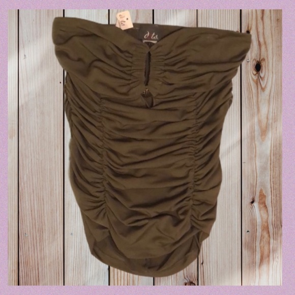 Dots Olive Green Strapless Ruching Detailed Top NWT - Picture 3 of 7